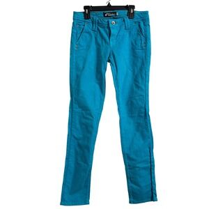 Y2K Volcom Skinny Jeans Womens 5 Turquoise Blue Low Rise Skater Pants Punk